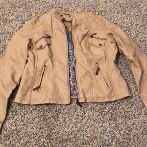 Joujou slim fit tan faux leather moto jacket